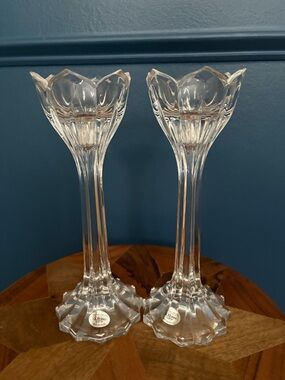 Gorham Lead Crystal Lotus Candlesticks 9 inch